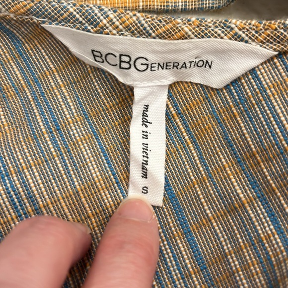 BCBGeneration Basket Weave One Shoulder Crop Top Muted Blue/Orange Tie Waist S - Picture 8 of 14